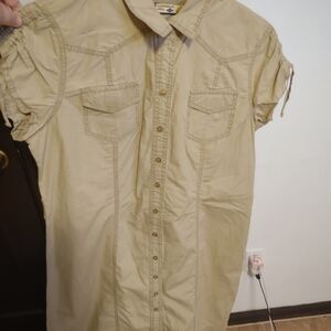 Caribbean Joe Tan Casual Safari Button Down Dress